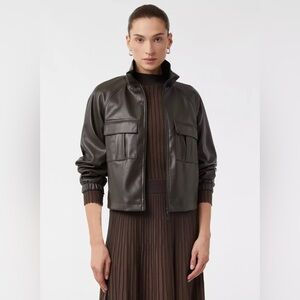 Comma | Chocolate Brown Faux Utility Leather Jacket | Size M (42 European Size)